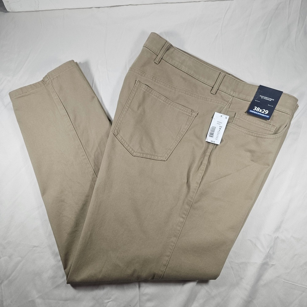 Roundtree & Yorke 38x29 Khaki Andrew Straight Fit 5 Pocket Chino Pants NWT 1614